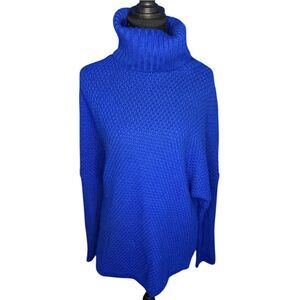Dorose Womens Royal Blue Cowl Neck Knit Sweater Sz L Chunky Pullover Thick Warm
